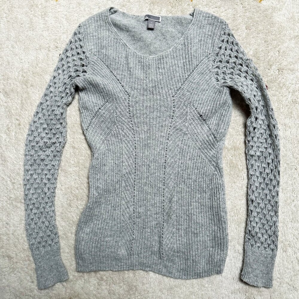 Chelsea28 wool alpaca open knit sweater, gray, S